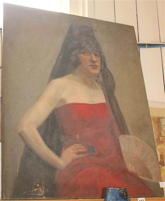 Large oil on canvas, Spanish girl, unframed